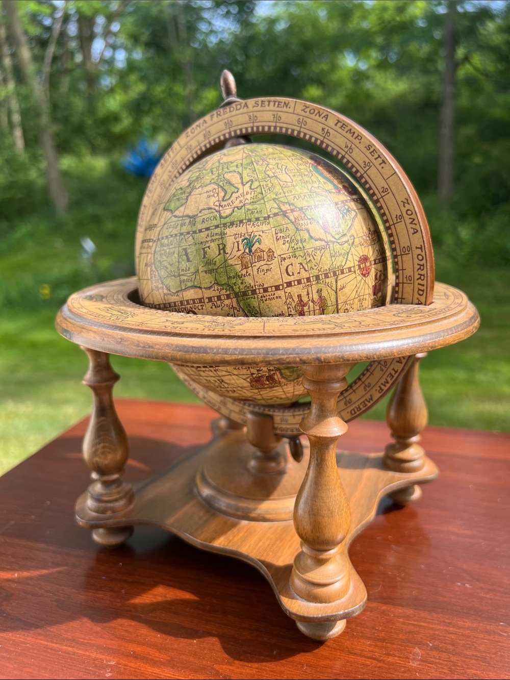 Vintage Old World Globe Zodiac Signs Wooden Desk Top World w/Stand Made in Italy - Picture 1 of 10